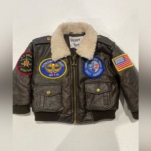 Golden Leather Toddler Bomber jacket